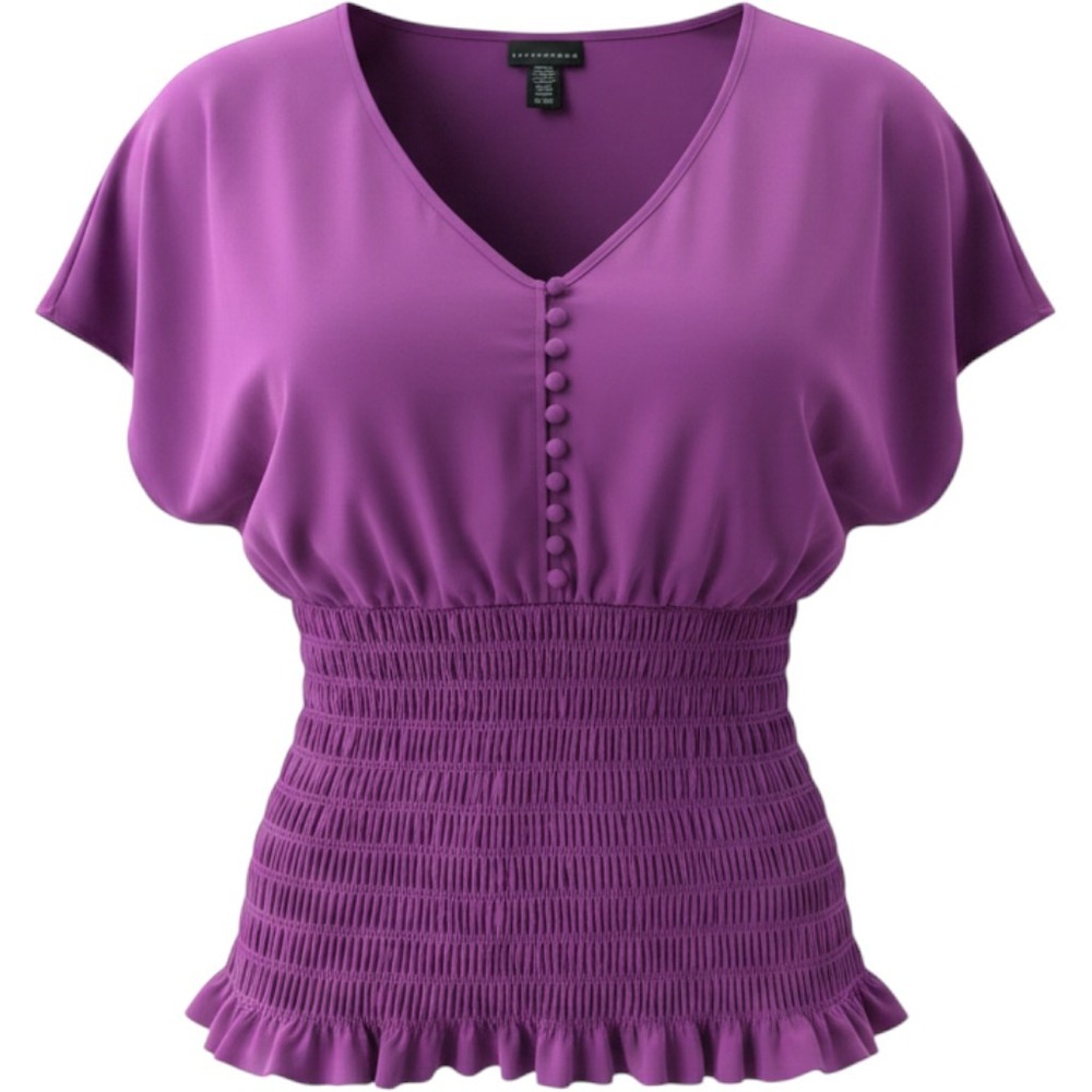 Apostrophe‎ Purple Smocked Waist Button Front Blouse XL NWT Electric Purple